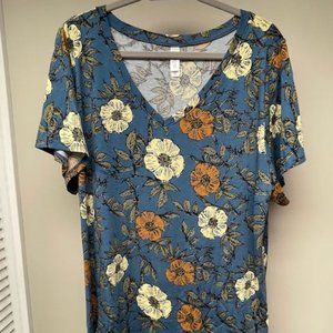 Women's LuLaRoe Christy V-neck Tee size 3X (fits like a 2X) - teal flowered.